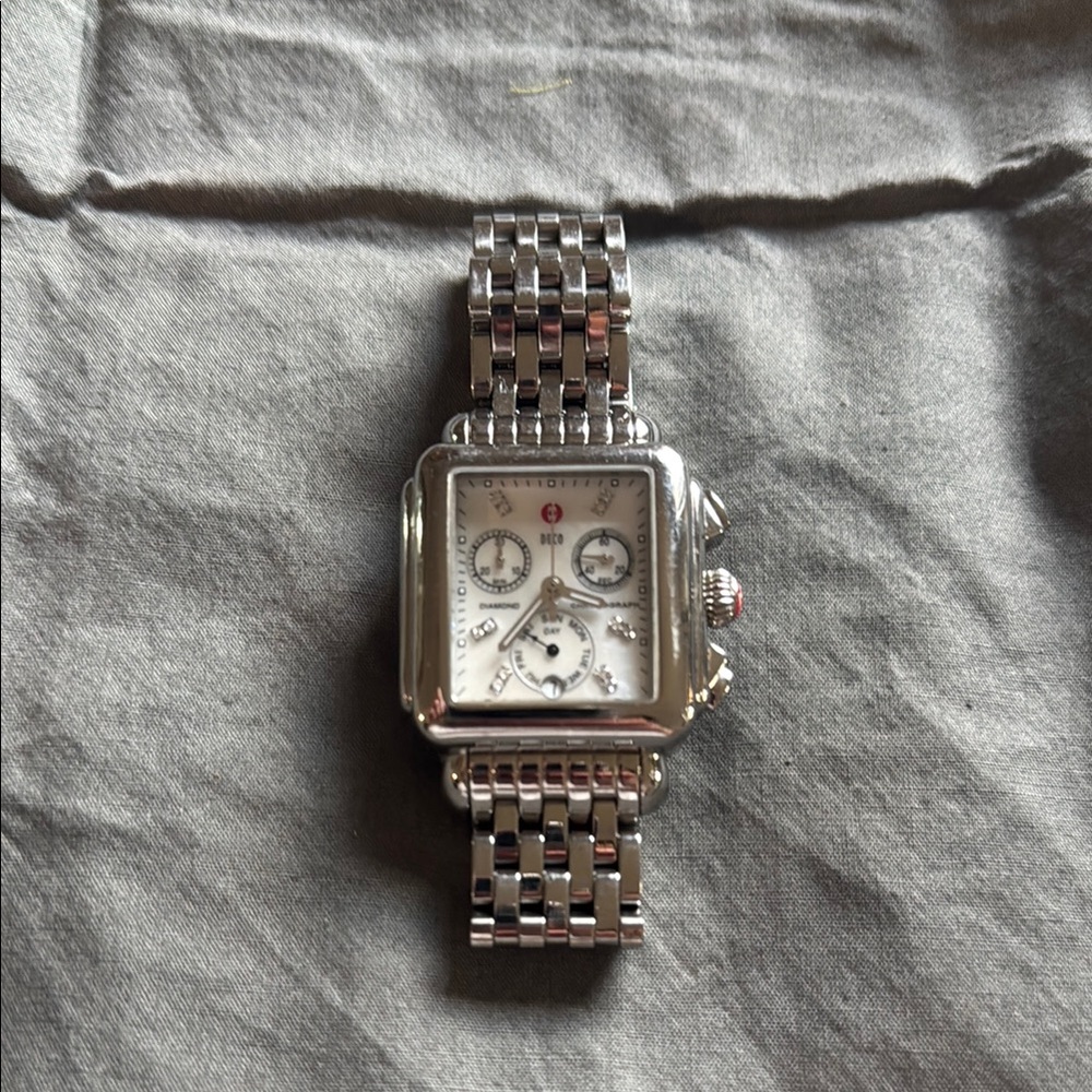 Michele Silver Sapphire Crystal Watch with 12 Diamonds - Picture 2 of 5